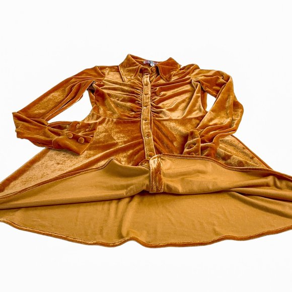 New Urban Outfitters Nellie Velvet Ruched Mini Dress Orange Size Small - Picture 14 of 15